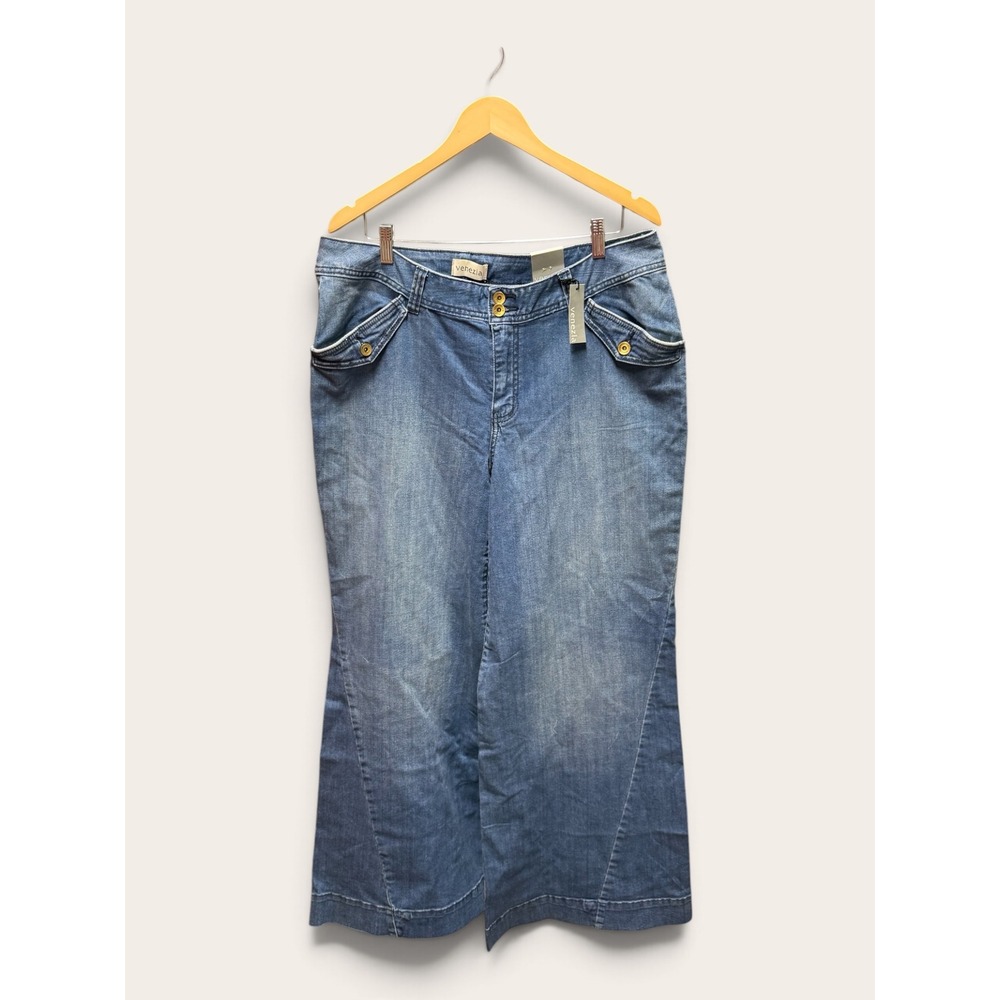 Venezia Lane Bryant Wide Leg Jeans Womens 18 Medium Wash Denim Double Button NWT